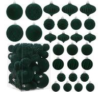 XIMISHOP Lot de 28 boules de Noël en velours - Boules de Noël incassables à suspendre pour décoration de sapin de Noël, vacances, décoration d'intérieur - Vert