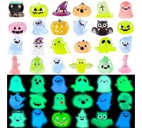 XIMISHOP Lot de 32 mini figurines lumineuses en résine pour Halloween - Petites figurines cachées - Ornements en résine - Citrouille fantôme - Crâne pour fête d'Halloween - Petit cadeau miniature