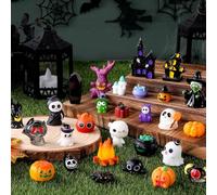 XIMISHOP Lot de 50 mini figurines d'Halloween en résine - Petites figurines miniatures cachées - Ornements en résine - Citrouille fantôme - Pour décoration de jardin et cadeau de fête d'Halloween