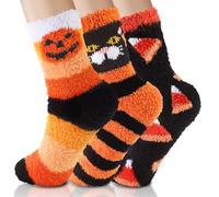 XIMISHOP Lot de 6 paires de chaussettes pelucheuses pour Halloween, 3 styles, chaussettes en forme de citrouille, chaussettes d'Halloween chaudes, fournitures d'hiver chaudes pour festival d'hiver