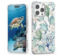 XIMIZU Coque transparente pour iPhone 15 Pro Tortues de mer Joli motif pour les femmes féminines, quatre coins renforcés Anti-choc Bumper Protector Clear Case pour iPhone 15 Pro Tortue verte