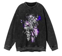 Ximman JJBA Anime Sweatshirt Giorno Giovanna Rétro Délavé Noir Sweatshirt Kakyōin Noriaki/Jotaro Pull Noir Col Rond Casual Top Anime Tops pour Homme et Femme, Type 2, XXL