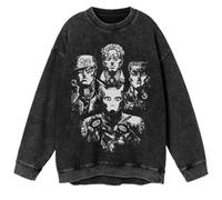 Ximman JJBA Anime Sweatshirt Giorno Giovanna Rétro Délavé Noir Sweatshirt Kakyōin Noriaki/Jotaro Pull Noir Col Rond Casual Top Anime Tops pour Homme et Femme, Type 3, M