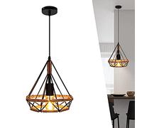 xin da xin Suspension industrielle vintage en corde de chanvre en métal - Cage rétro - Suspension créative - Culot E27 - En forme de diamant - Idéale pour un café