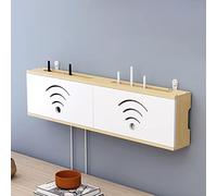 XINBALOVE Routeur WiFi Boîte De Rangement Étagère Murale en Bois Massif Alimentation Lumière Cat Plug Row Hub Board Finition Boîte De Rangement,Cache Box Internet- White||80cm