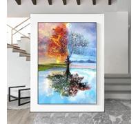 XINBAO Affiche abstraite représentant l'arbre de vie, décoration d'intérieur, peinture sur toile moderne, paysage d'arbres quatre saisons, art mural, 40 x 60 cm, avec cadre