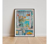 XINBAO Affiche Henri Matisse Fenêtre ouverte, Impression d'art Vue côtière de cuisine, Décoration murale colorée, Peinture fauviste, Toile Matisse 50x70cm Avec cadre