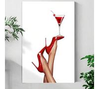 XINBAO Affiche sur toile « Talons hauts rouges avec martini et cerise », décoration murale pour chambre à coucher, couloir (50 x 75 cm, sans cadre)