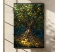 XINBAO Arbre à argent majestueux - Impression d'art fantastique | Giclée de prospérité | Décoration murale abondance de pièces d'or | Toile d'attraction de richesse (30 x 40 cm/cadre intérieur)
