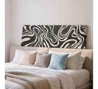 XINBAO Art abstrait grand format en noir et blanc, toile panoramique encadrée de grande longueur, décor tourbillonnant liquide, art mural horizontal, peinture à l'huile (35 x 105 cm/sans cadre)