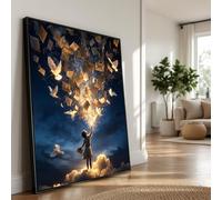 XINBAO Ciel nocturne avec lettres volantes et colombes, toile représentant un enfant lâchant des messages, art mural fantastique, tableau décoratif inspirant (50 x 75 cm/sans cadre)