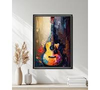 XINBAO Décoration murale abstraite à l'huile représentant une guitare, impression sur toile (60 x 90 cm avec cadre intérieur), affiche, peinture design, fresque murale sur toile.