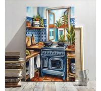 XINBAO Décoration murale sur toile représentant une scène de cuisine, plantes tropicales, peinture réaliste pour salon, chambre, couloir, décoration murale 21 x 30 cm avec cadre