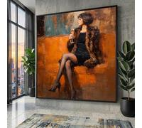 XINBAO Femme au verre de champagne, portrait sur toile style rétro, art mural vintage, tableau en manteau de fourrure luxueux, décoration intérieure glamour (55 x 55 cm/cadre intérieur)