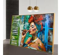 XINBAO Femme fumant un cigare sur toile, art mural afrocentrique coloré, portrait, décoration intérieure exotique, affiche murale sur toile (21 x 30 cm/cadre intérieur)