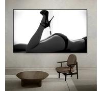 XINBAO Femme noire sexy, peinture sur toile moderne, affiches, impressions, tableaux muraux, décoration de salon, tableaux muraux 50 x 70 cm, sans cadre