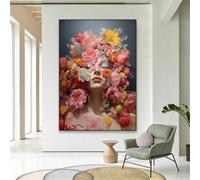 XINBAO Femme Peinture Tête De Fleur Affiche Art Floral Mur Photos Toile Tête Impressions Femme En Fleurs Toile Chambre Décor 70x90cm Sans Cadre