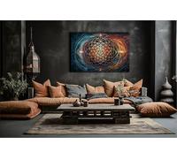 XINBAO Fleur de vie, impressions sur toile, géométrique, fractale abstraite, motifs complexes, images sur toile, peinture murale de fleurs, peinture 80x110 cm sans cadre
