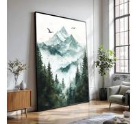 XINBAO Forêt de pins brumeuse, tableau sur toile représentant des sommets montagneux, paysage naturel, décoration sauvage, impression de paysage forestier (80 x 110 cm/sans cadre)