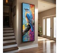 XINBAO Grand tableau vertical, toile fine et haute, impression sur toile représentant un oiseau, décoration de branche élancée, œuvre d'art nature pour couloir étroit (60 x 180 cm/cadre intérieur)