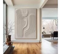 XINBAO Grande peinture texturée 3D beige, peinture abstraite en plâtre beige sur toile, art mural, décoration murale moderne minimaliste beige, 80 x 120 cm, sans cadre