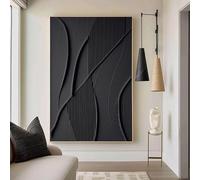 XINBAO Grande toile murale minimaliste noire avec texture 3D, peinture simple pour décoration de salon, 70 x 100 cm, avec cadre