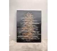 XINBAO Grande toile noire style Wabi-Sabi, peinture texturée gris doré, style minimaliste noir, décoration murale pour la maison (70 x 100 cm/cadre intérieur)