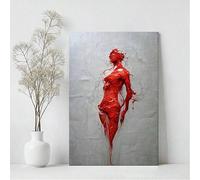 XINBAO Grande toile peinte en rouge représentant une silhouette de femme, décoration murale de luxe, citations, affiches et impressions (60 x 90 cm, sans cadre)