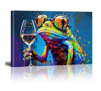 XINBAO Grenouille Toast Boisson Verres Art Animalier Peinture à l'huile Abstraite Affiche Impression sur Toile Art Mural Salon Décor Maison Photos Toile 80x120cm Avec Cadre