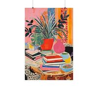XINBAO Impression d'art bohème, livres et plantes colorés, peinture éclectique de Matisse, art maximaliste pour la maison, images sur toile esthétiques rétro 50 x 70 cm avec cadre
