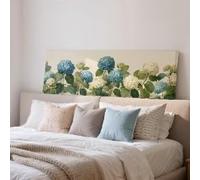 XINBAO Impression d'art Hortensia bleu, grand tableau floral panoramique mural, toile horizontale allongée, rangée botanique blanche, décoration au-dessus du lit (70 x 210 cm/sans cadre)