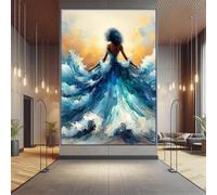 XINBAO Impression sur toile « Femme noire dans les vagues », tableau mural océan, peinture côtière fantastique, affiche romantique de plage, impression d'art océan (80 x 120 cm/cadre intérieur)