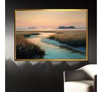 XINBAO Impression sur toile Marais côtier : Ciel pastel à l'aube, eaux calmes, pour la décoration de la cuisine d'un restaurant, affiches, tableaux, art mural sur toile (70 x 100 cm/cadre intérieur)