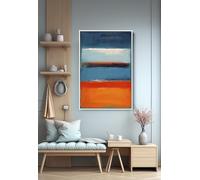 XINBAO Peinture à l'huile abstraite bleue et orange - Art mural contemporain coloré sur toile pour la décoration du salon et du bureau (80 x 120 cm/cadre intérieur)