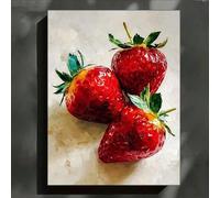XINBAO Peinture à l'huile sur toile, nature morte aux fraises, style moderne du milieu du siècle, gouache rouge et verte, décoration de cuisine (50 x 75 cm, cadre intérieur)