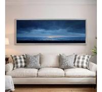 XINBAO Peinture de paysage marin, toile panoramique encadrée de grande dimension, décoration murale côtière sombre, art mural horizontal, style milieu du siècle (40 x 120 cm/sans cadre)