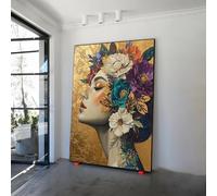 XINBAO Peinture florale représentant une femme, affiche imprimée, art du visage de femme, toile murale avec des fleurs, images florales, 50 x 70 cm, sans cadre