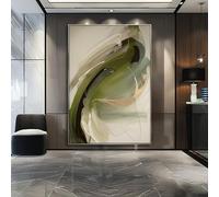 XINBAO Peinture murale abstraite contemporaine moderne beige, or, vert olive et noir, pour toile et affiches, 60 x 80 cm, sans cadre