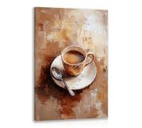 XINBAO Peinture murale abstraite sur toile représentant une tasse de café, décoration murale de cuisine, œuvre d'art, impression giclée texturée sur toile 30 x 45 cm avec cadre