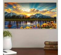 XINBAO Peinture murale vintage sur toile - Paysage classique et moderne, encre de couleur moyenne, disposition horizontale, œuvre d'art d'intérieur (70 x 140 cm/cadre intérieur)