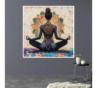 XINBAO Peinture sur toile Mandala Yoga, affiche de méditation, art mural, impression de méditation colorée, images sur toile murales 50 x 50 cm avec cadre