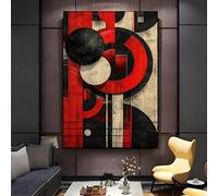 XINBAO Peintures murales sur toile pour salon, salle de bain, art géométrique abstrait rouge - Grande peinture moderne contemporaine (80 x 120 cm, sans cadre)