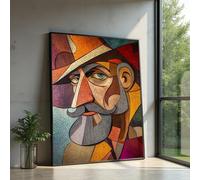 XINBAO Portrait abstrait d'homme, tableau géométrique mural, visage moderne, décoration cubiste colorée, art contemporain sur toile pour la maison (80 x 120 cm/cadre intérieur)