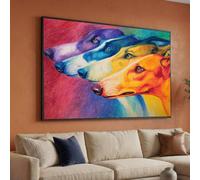 XINBAO Portraits de lévriers sur toile, tableau coloré représentant un chien, décoration murale moderne sur toile avec animaux, affiche décorative pour la maison (70 x 100 cm/cadre intérieur)