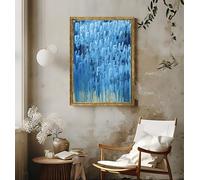 XINBAO Tableau abstrait bleu blush sur toile, peinture abstraite bleue et blanche, art contemporain pour salon, affiches et impressions (80 x 120 cm/cadre intérieur)
