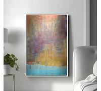 XINBAO Tableau abstrait bleu, orange et jaune sur toile, décoration d'art moderne, art mural contemporain pour salon (50 x 70 cm/sans cadre)