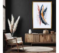 XINBAO Tableau abstrait coloré sur toile, aux coups de pinceau fluides dans les tons bleus, oranges et rouges, art contemporain pour la décoration intérieure (60 x 80 cm/sans cadre)