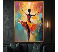XINBAO Tableau abstrait doré représentant une ballerine sur toile - Capture du mouvement de danse dans un style graphique saisissant, affiches et impressions (21 x 30 cm/cadre intérieur)