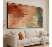 XINBAO Tableau abstrait rustique sur toile, peinture aux tons naturels, décoration intérieure neutre, coups de pinceau bruns et verts, œuvre d'art murale sur toile (60 x 105 cm/sans cadre)