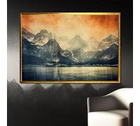 XINBAO Tableau abstrait sur toile représentant un paysage de montagne - Œuvre d'art à la texture dorée et mystérieuse pour une décoration intérieure rustique et sereine (80x110cm/sans cadre)